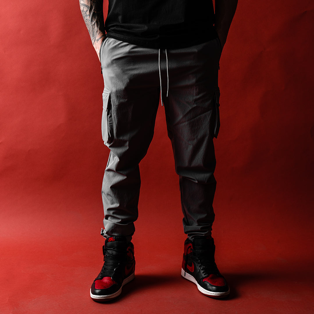 Black Leather Cargo Joggers for Men