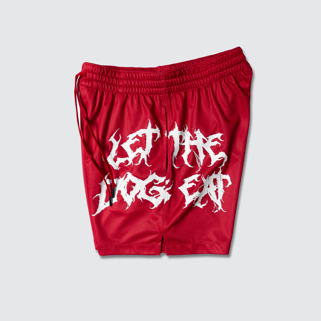 Grunge LTDE Jersey Shorts Red White Let The Dog Eat All Bite. No Bark